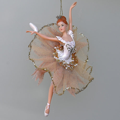 Ballerina in rosa Tüllröckchen / ein Bein nach oben Weihnachtsbaumschmuck Kunsthandel Rueckeshaeuser