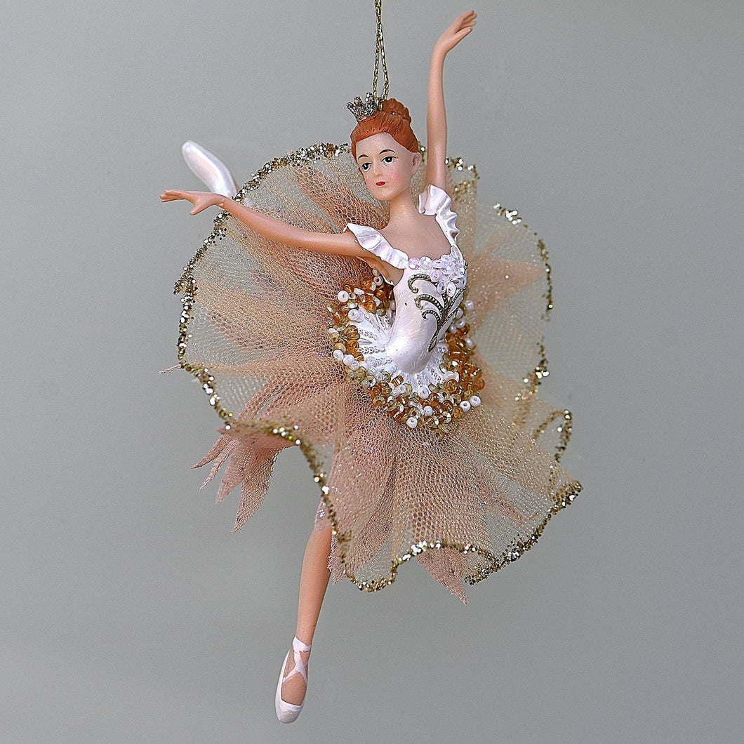 Ballerina in rosa Tüllröckchen / ein Bein nach oben Weihnachtsbaumschmuck Kunsthandel Rueckeshaeuser