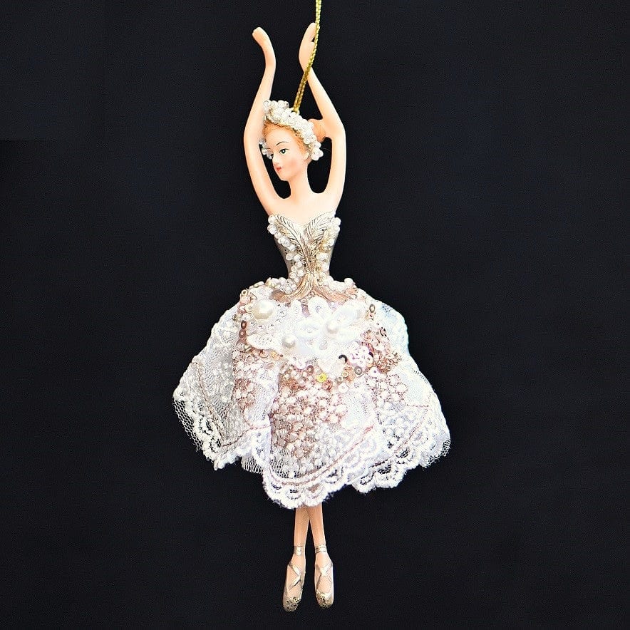 Ballerina mit prachtvollem Kleidchen / die Arme nach oben Weihnachtsbaumschmuck Kunsthandel Rueckeshaeuser