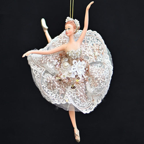 Ballerina mit prachtvollem Kleidchen / ein Bein nach oben Weihnachtsbaumschmuck Kunsthandel Rueckeshaeuser