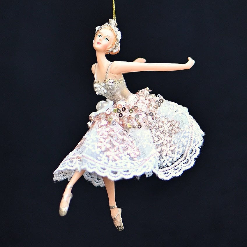 Ballerina mit prachtvollem Kleidchen / nach vorne gebeugt Weihnachtsbaumschmuck Kunsthandel Rueckeshaeuser