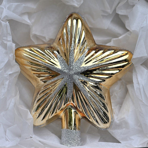 Christbaumspitze Stern gold mit silber aus Glas Mundgeblasener Weihnachtsschmuck Kunsthandel Rueckeshaeuser