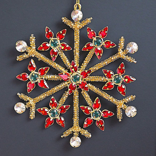 Diamant Schneeflocke rot/grün, 15 cm Weihnachtsbaumschmuck Kunsthandel Rueckeshaeuser