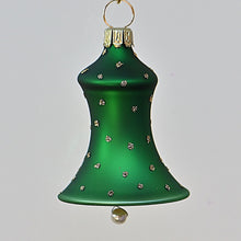 Lade das Bild in den Galerie-Viewer, Dunkelgrüne Glocke mit Ilex Mundgeblasener Weihnachtsschmuck Kunsthandel Rueckeshaeuser
