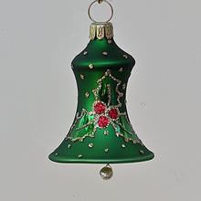 Lade das Bild in den Galerie-Viewer, Dunkelgrüne Glocke mit Ilex Mundgeblasener Weihnachtsschmuck Kunsthandel Rueckeshaeuser
