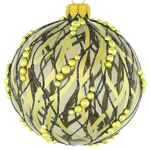 Edle mundgeblasene Weihnachtskugel, transparentes Glas, stilisierte Ranken; 8 cm Mundgeblasene Weihnachtskugel Kunsthandel Rueckeshaeuser