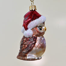 Lade das Bild in den Galerie-Viewer, Eule mit Mütze Mundgeblasener Weihnachtsschmuck Kunsthandel Rueckeshaeuser
