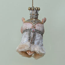 Lade das Bild in den Galerie-Viewer, Eulenkönig mit silberner Krone Weihnachtsbaumschmuck Kunsthandel Rueckeshaeuser

