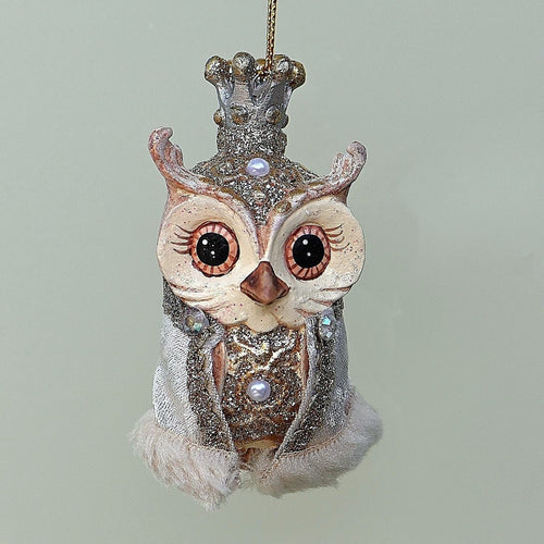 Eulenkönig mit silberner Krone Weihnachtsbaumschmuck Kunsthandel Rueckeshaeuser
