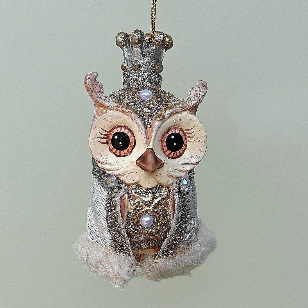 Eulenkönig mit silberner Krone Weihnachtsbaumschmuck Kunsthandel Rueckeshaeuser