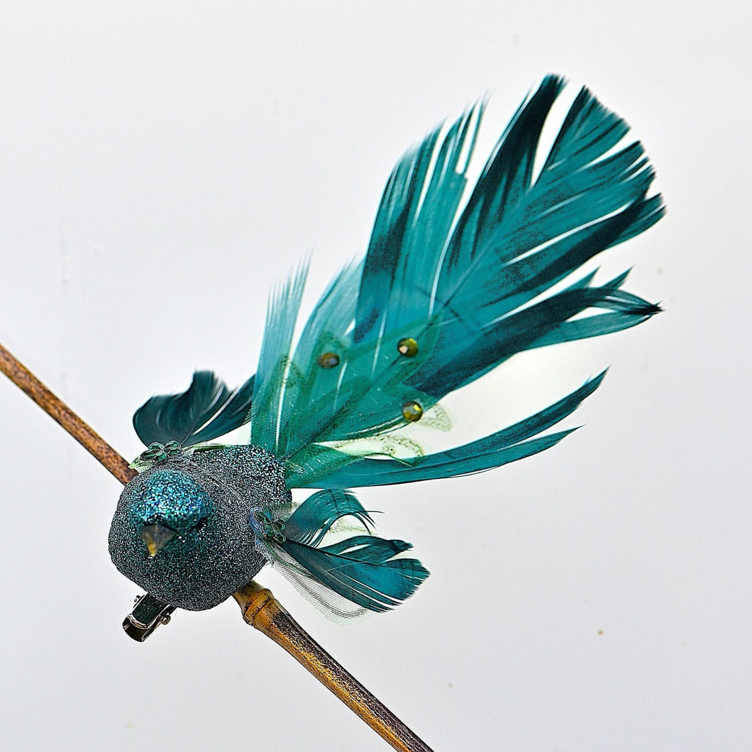 Exotischer Vogel auf Clip, nach links schauend Weihnachtsbaumschmuck Kunsthandel Rueckeshaeuser