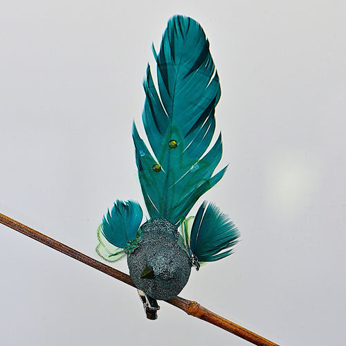 Exotischer Vogel auf Clip, nach rechts schauend Weihnachtsbaumschmuck Kunsthandel Rueckeshaeuser