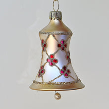 Lade das Bild in den Galerie-Viewer, Exquisite Glocke champagner/gold mit roten Blüten Mundgeblasener Weihnachtsschmuck Kunsthandel Rueckeshaeuser
