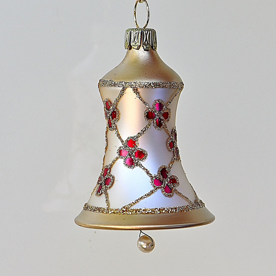 Exquisite Glocke champagner/gold mit roten Blüten Mundgeblasener Weihnachtsschmuck Kunsthandel Rueckeshaeuser