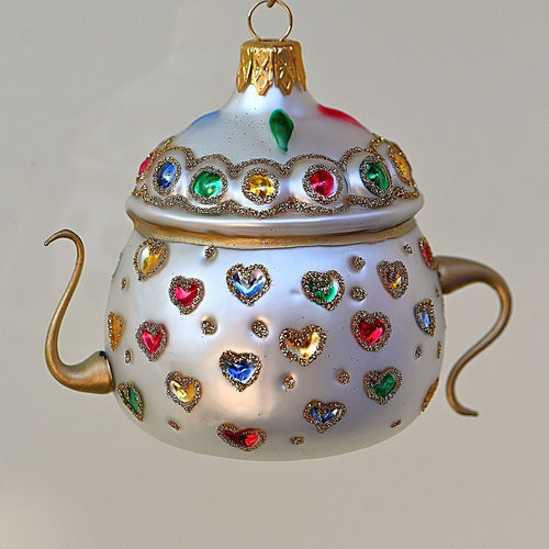 Exquisite, traumhafte Teekanne Mundgeblasener Weihnachtsschmuck Kunsthandel Rueckeshaeuser