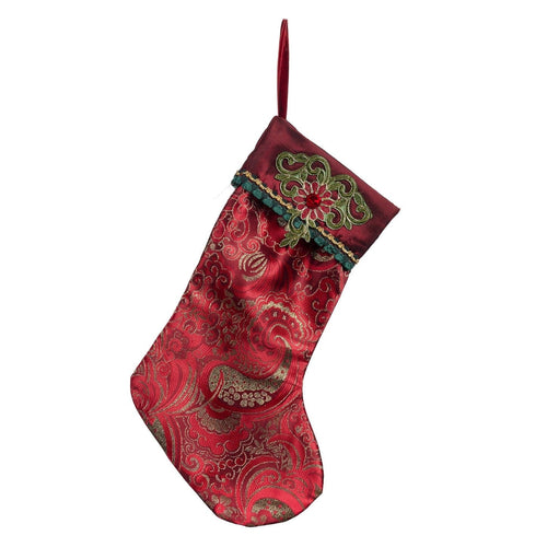 Exquisiter roter Weihnachtsstiefel aus Brokatstoff für Geschenke oder als Deko Weihnachtsdekoration Kunsthandel Rueckeshaeuser