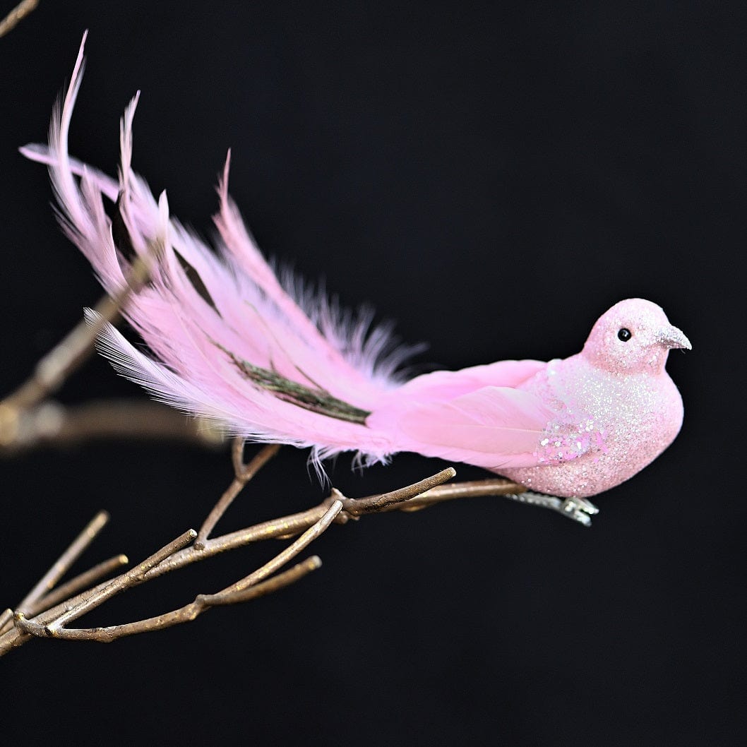 Fancy Vogel rosé auf Clip Weihnachtsbaumschmuck Kunsthandel Rueckeshaeuser