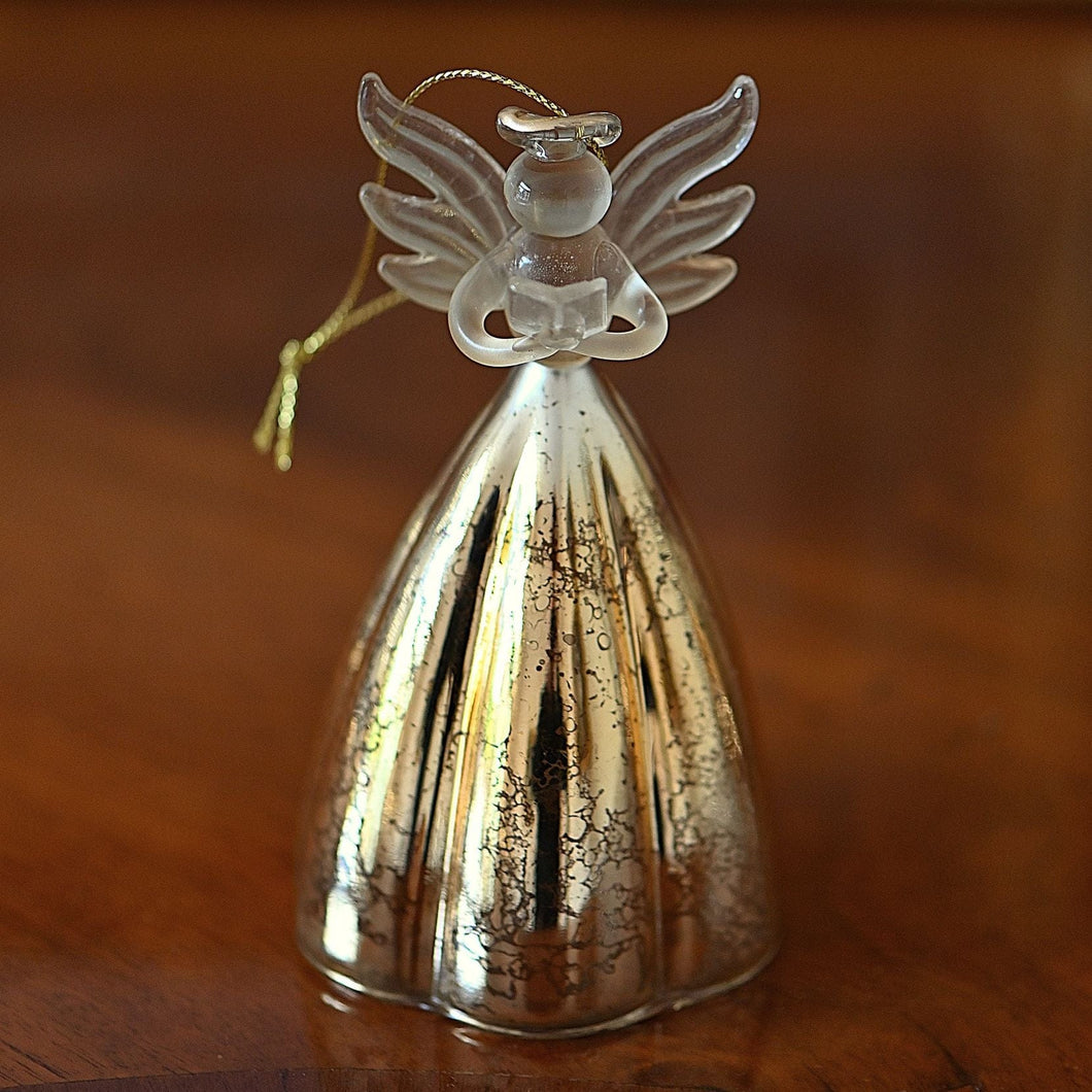 Glasengel mit Buch, antikgold Optik, 12 cm Weihnachtsdekoration Kunsthandel Rueckeshaeuser