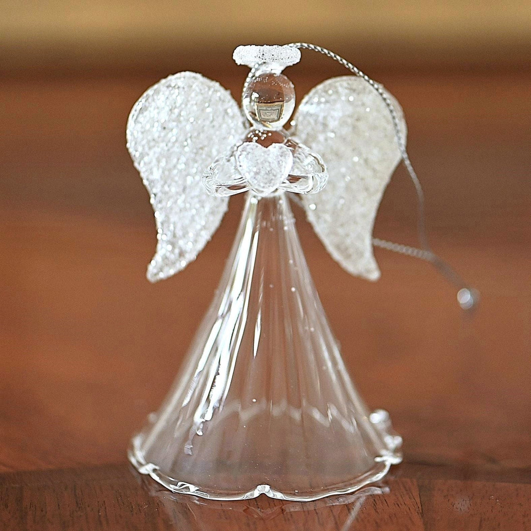 Glasengel mit Herz, 10 cm Weihnachtsdekoration Kunsthandel Rueckeshaeuser