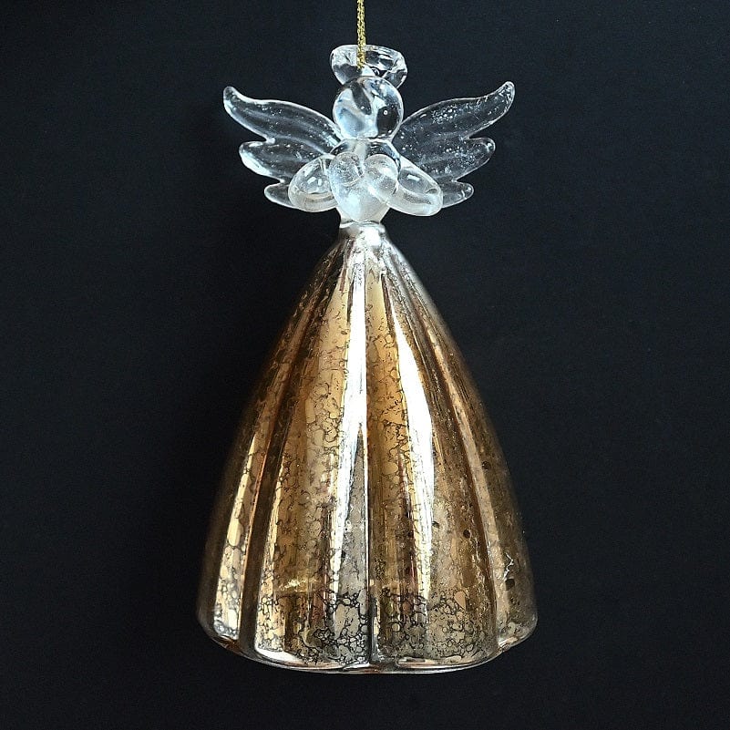 Glasengel mit Herz, antikgold Optik Weihnachtsdekoration Kunsthandel Rueckeshaeuser