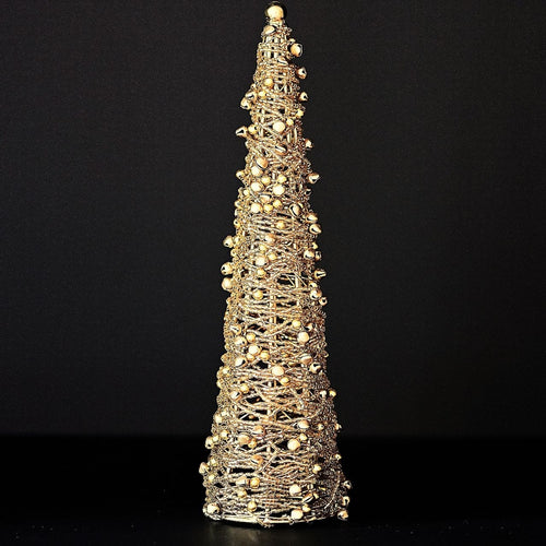 Goldener Weihnachtsbaum mit Perlen und Glöckchen Weihnachtsdekoration Kunsthandel Rueckeshaeuser