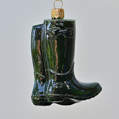 Gummistiefel grün Mundgeblasener Weihnachtsschmuck Kunsthandel Rueckeshaeuser