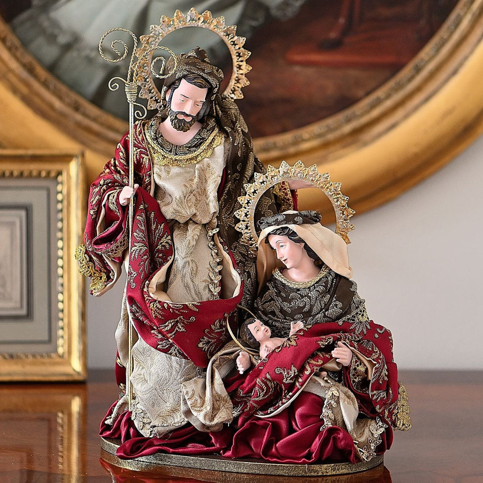 Heilige Familie im Stil neapolitanischer Krippenfiguren Weihnachtsdekoration Kunsthandel Rueckeshaeuser
