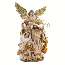 Lade das Bild in den Galerie-Viewer, Heilige Familie mit Engel im Stil neapolitanischer Krippenfiguren Weihnachtsdekoration Kunsthandel Rueckeshaeuser
