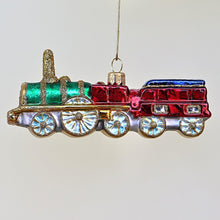 Lade das Bild in den Galerie-Viewer, Historische Lokomotive mit Tender Mundgeblasener Weihnachtsschmuck Kunsthandel Rueckeshaeuser
