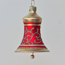 Lade das Bild in den Galerie-Viewer, Klassische rot/goldene Glocke mit Rankenmuster Mundgeblasener Weihnachtsschmuck Kunsthandel Rueckeshaeuser
