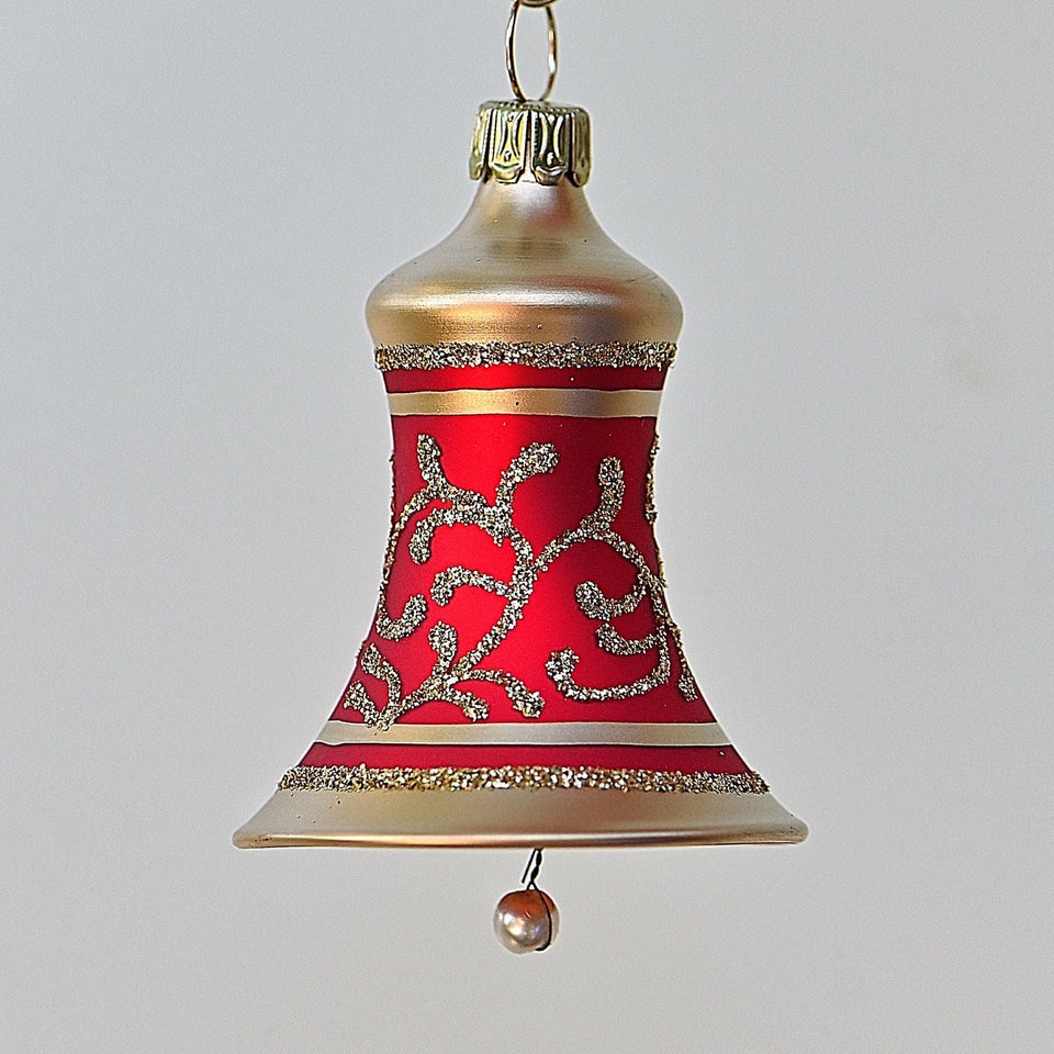 Klassische rot/goldene Glocke mit Rankenmuster Mundgeblasener Weihnachtsschmuck Kunsthandel Rueckeshaeuser