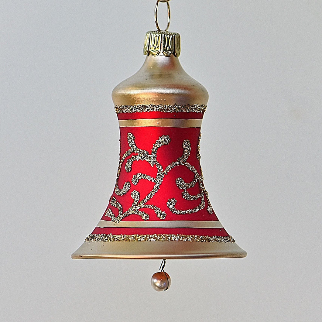 Klassische rot/goldene Glocke mit Rankenmuster Mundgeblasener Weihnachtsschmuck Kunsthandel Rueckeshaeuser