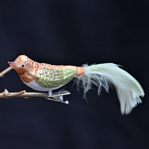Kleiner braun/grüner Vogel aus Glas Mundgeblasener Weihnachtsschmuck Kunsthandel Rueckeshaeuser