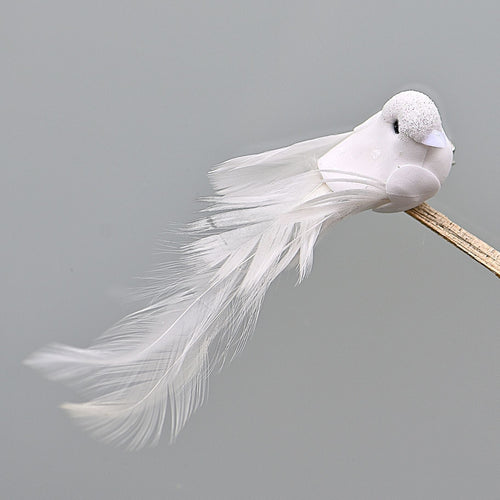 Kleiner weißer Vogel auf Clip nach rechts schauend Weihnachtsdekoration Kunsthandel Rueckeshaeuser