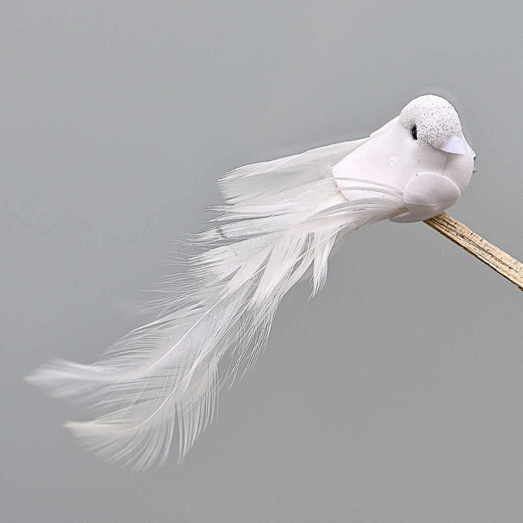 Kleiner weißer Vogel auf Clip nach rechts schauend Weihnachtsdekoration Kunsthandel Rueckeshaeuser