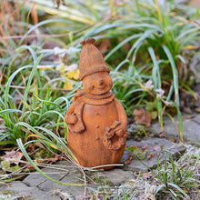 Lade das Bild in den Galerie-Viewer, Lustiges kleines Schneemännchen aus Gusseisen Gartendekoration Kunsthandel Rueckeshaeuser
