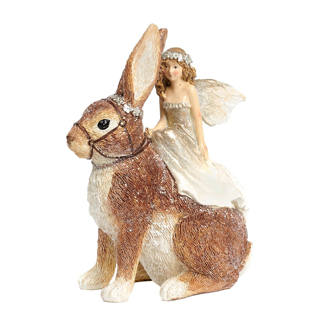 Märchenhafte Fee, die auf einem Hasen reitet Weihnachtsbaumschmuck Kunsthandel Rueckeshaeuser