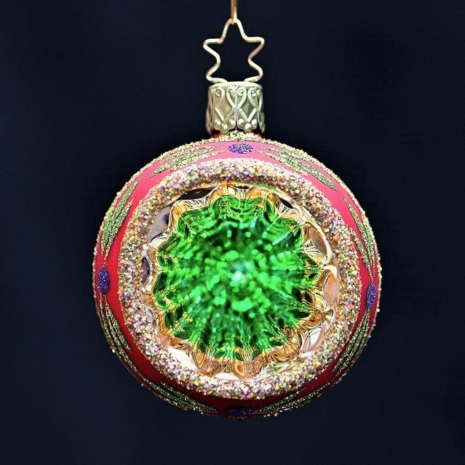 Mundgeblasene, funkelnde Reflexkugel / rot/gold/grün glänzend 6 cm Mundgeblasene Weihnachtskugel Kunsthandel Rueckeshaeuser