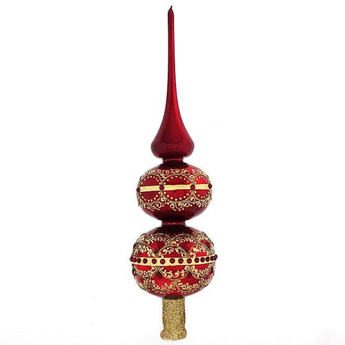 Mundgeblasene, prachtvolle Christbaumspitze, dunkelrot glänzend mit klassischem Muster, Höhe 33 cm Mundgeblasene Weihnachtskugel Kunsthandel Rueckeshaeuser