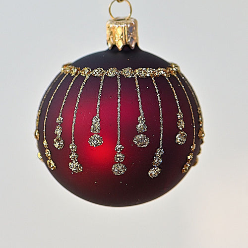 Mundgeblasene Weihnachtskugel, bordeauxrot matt, 6 cm Mundgeblasener Weihnachtsschmuck Kunsthandel Rueckeshaeuser