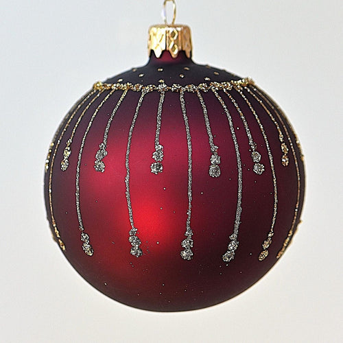 Mundgeblasene Weihnachtskugel, bordeauxrot matt, 8 cm Mundgeblasener Weihnachtsschmuck Kunsthandel Rueckeshaeuser