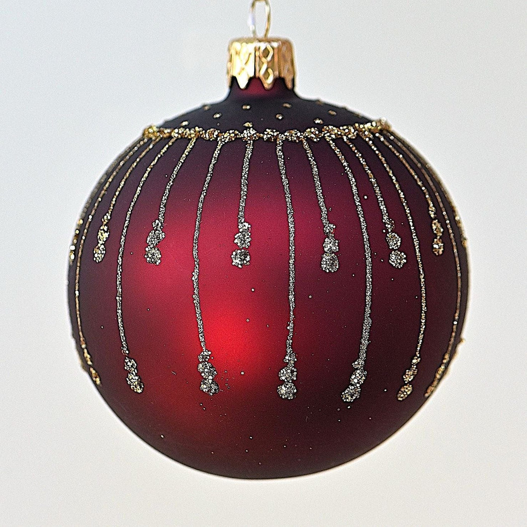 Mundgeblasene Weihnachtskugel, bordeauxrot matt, 8 cm Mundgeblasener Weihnachtsschmuck Kunsthandel Rueckeshaeuser