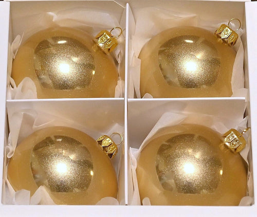 Mundgeblasene Weihnachtskugel / gold matt 10 cm / 4-er Karton Mundgeblasene Weihnachtskugel Kunsthandel Rueckeshaeuser