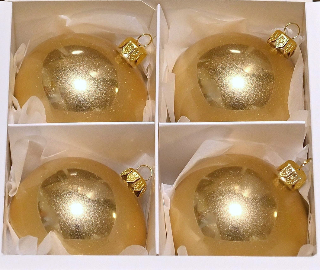 Mundgeblasene Weihnachtskugel / gold matt 10 cm / 4-er Karton Mundgeblasene Weihnachtskugel Kunsthandel Rueckeshaeuser