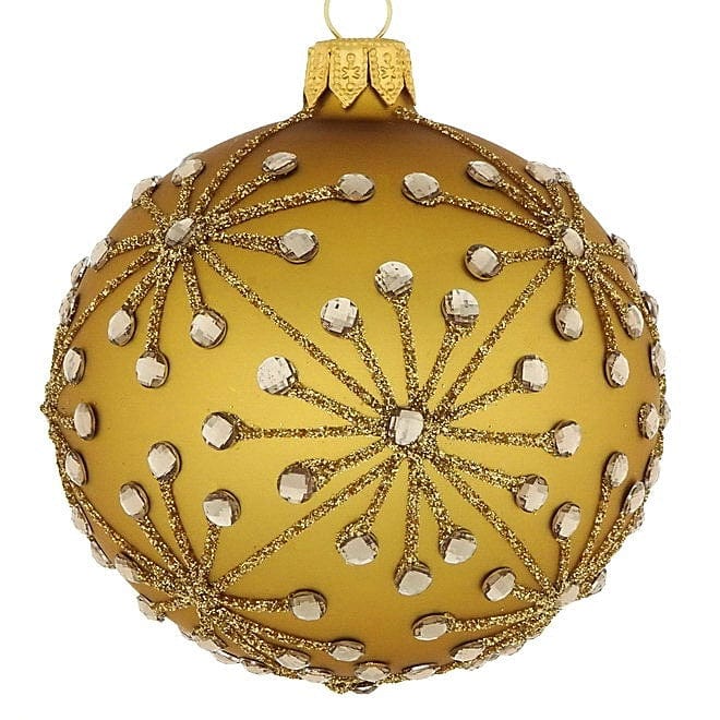 Mundgeblasene Weihnachtskugel / gold matt mit Sternen / 10 cm Mundgeblasene Weihnachtskugel Kunsthandel Rueckeshaeuser