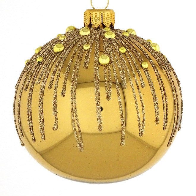 Mundgeblasene Weihnachtskugel, gold mit modernem, zeitlosem Muster, 8 – Ariane Rueckeshaeuser