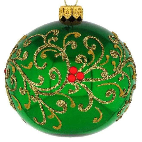 Mundgeblasene Weihnachtskugel / grün/gold/rot glänzend 8 cm Mundgeblasene Weihnachtskugel Kunsthandel Rueckeshaeuser