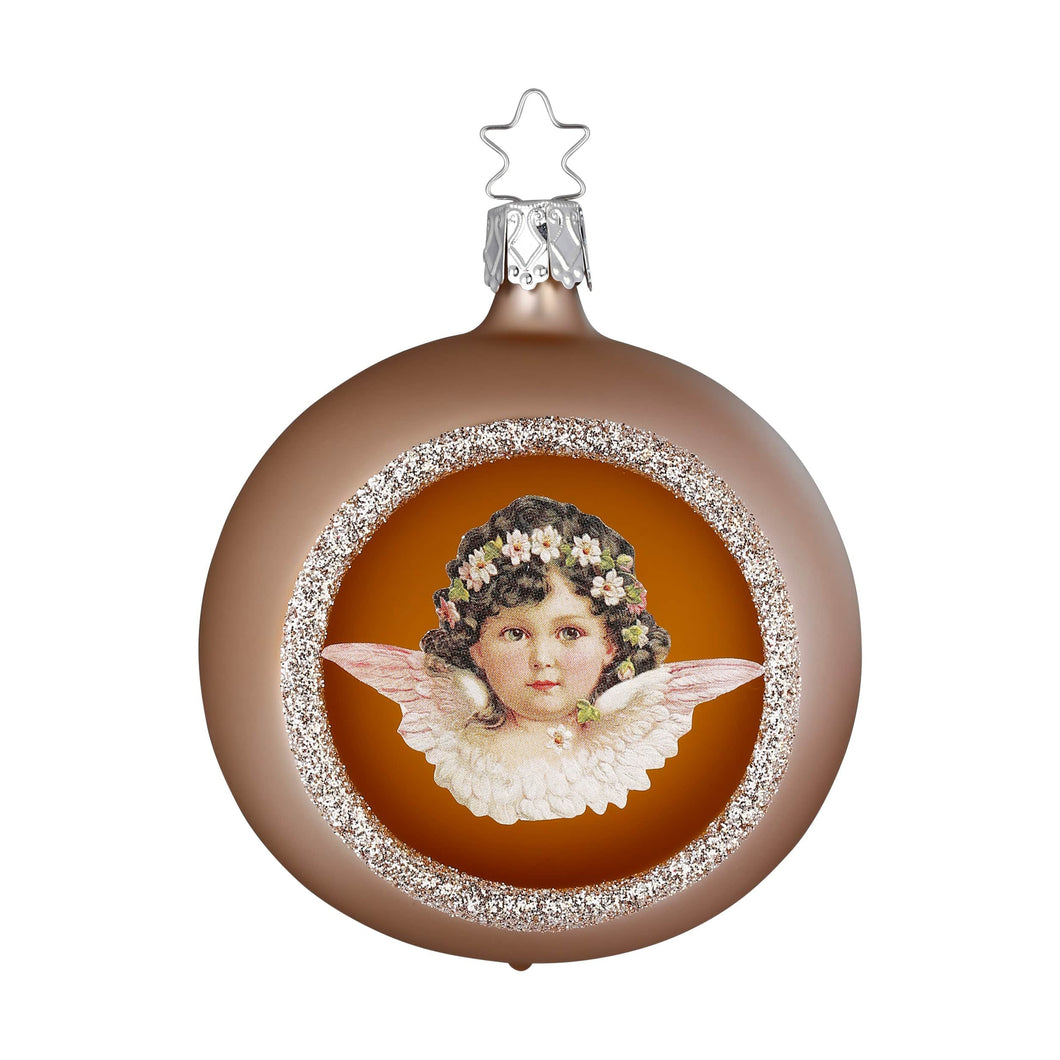 Mundgeblasene Weihnachtskugel mit Papierengelchen 