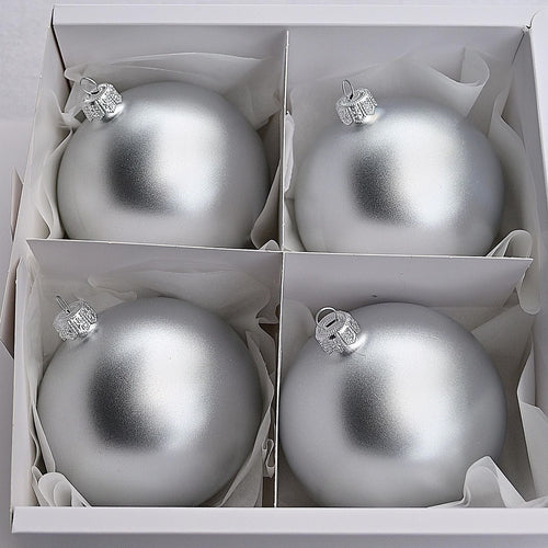 Mundgeblasene Weihnachtskugel / silber matt 10 cm / 4-er Karton Mundgeblasene Weihnachtskugel Kunsthandel Rueckeshaeuser
