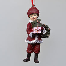 Lade das Bild in den Galerie-Viewer, Nostalgiekinder / Junge mit Geschenkpäckchen Weihnachtsbaumschmuck Kunsthandel Rueckeshaeuser
